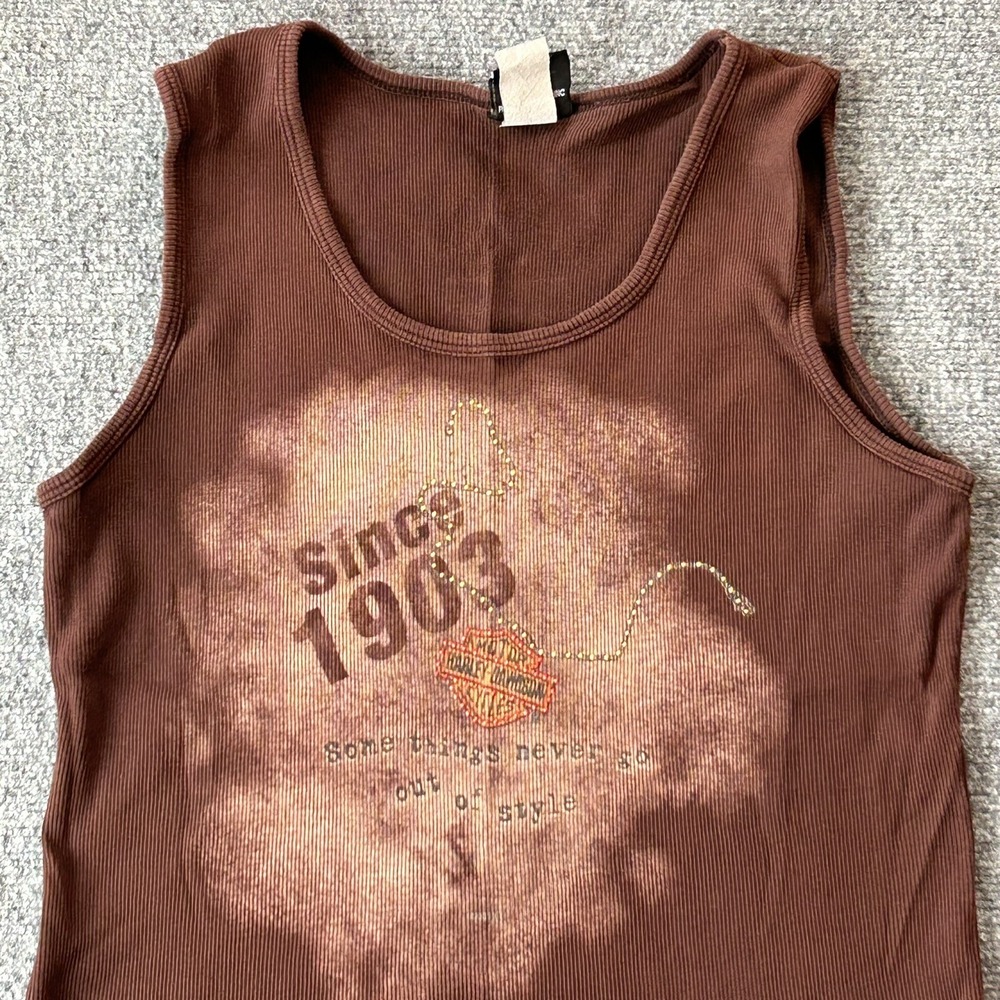Harley Davidson Shirt Women Medium Brown Tank Top‎ Sleeveless USA Made Vintage